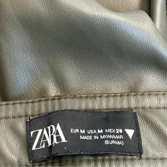 Zara olive khaki green faux leather high-rise leggings Sz M NWOT pleather vegan - Picture 12 of 17